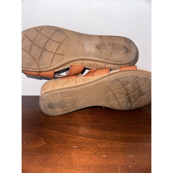 Bjorndal Mabel Leather Cognac Wedge Sandals Criss Cross Womens Size 7 1/2 - Picture 5 of 7